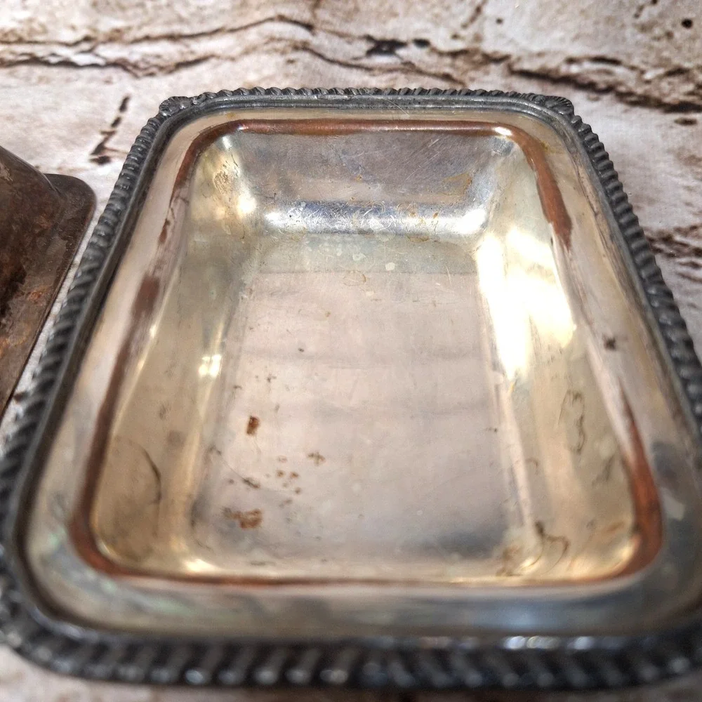 Antique Abercrombie & Fitch Silver Plated Butter Dish Marvelous Aged Patina
